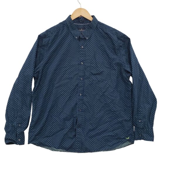 American Eagle Outfitters Mens Navy Polka Dot Long Sleeve Button Down Shirt XXL - Picture 1 of 5